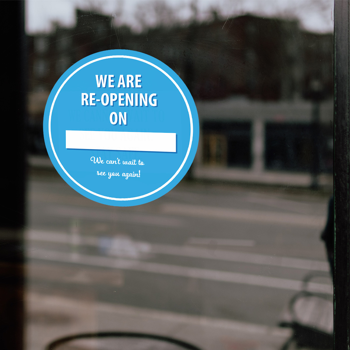 Re-opening sticker on a shop window